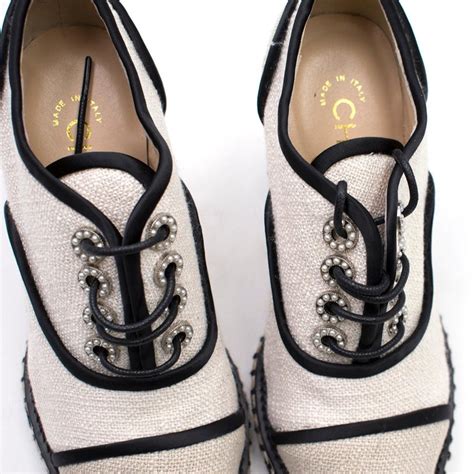 chanel canves wedge lace up|Chanel clothing store.